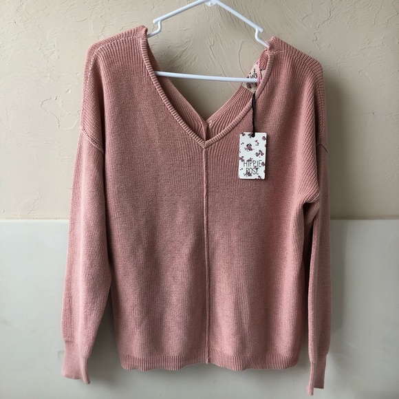NWT Hippie Rose pink button back v-neck sweater - Picture 1 of 2